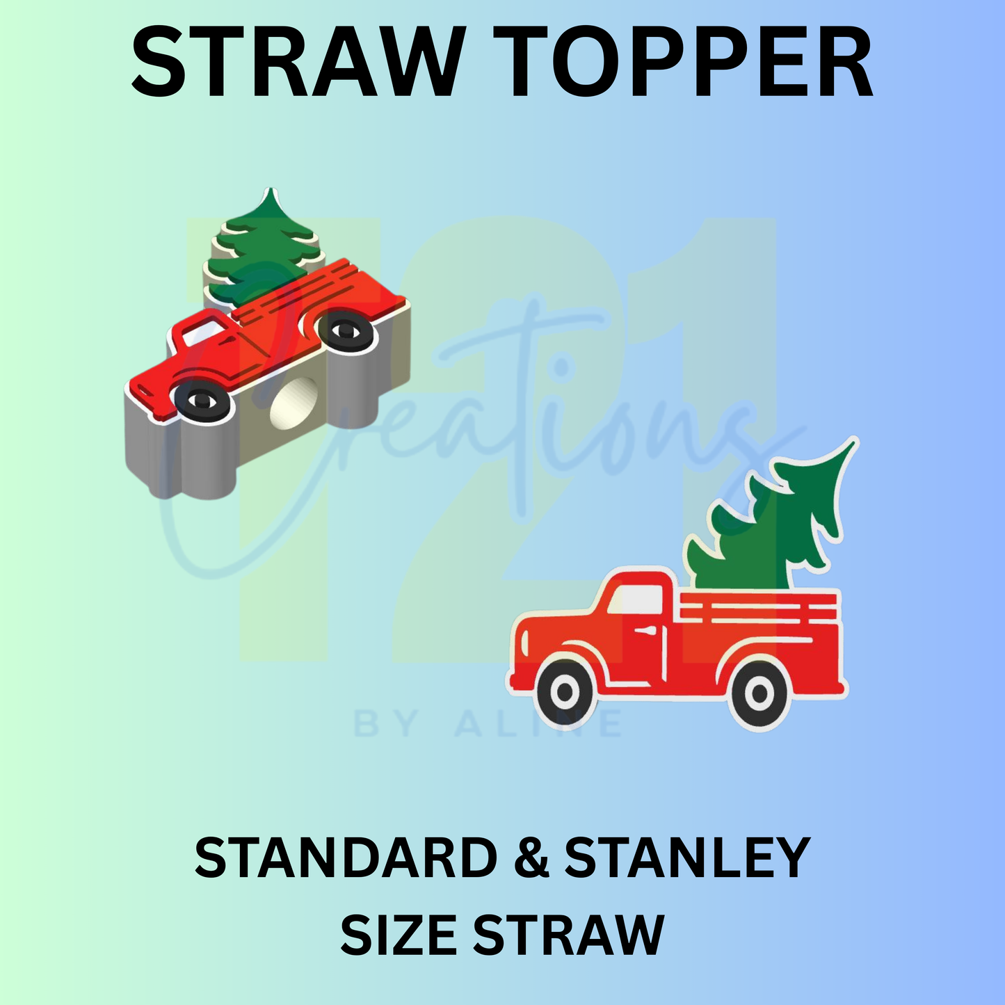 XMAS RED TRUCK STRAW TOPPER