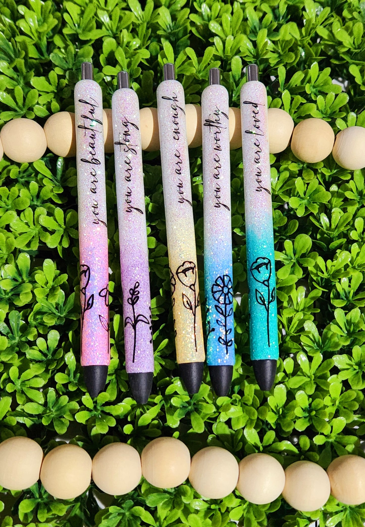 Inspirational glitter pen set