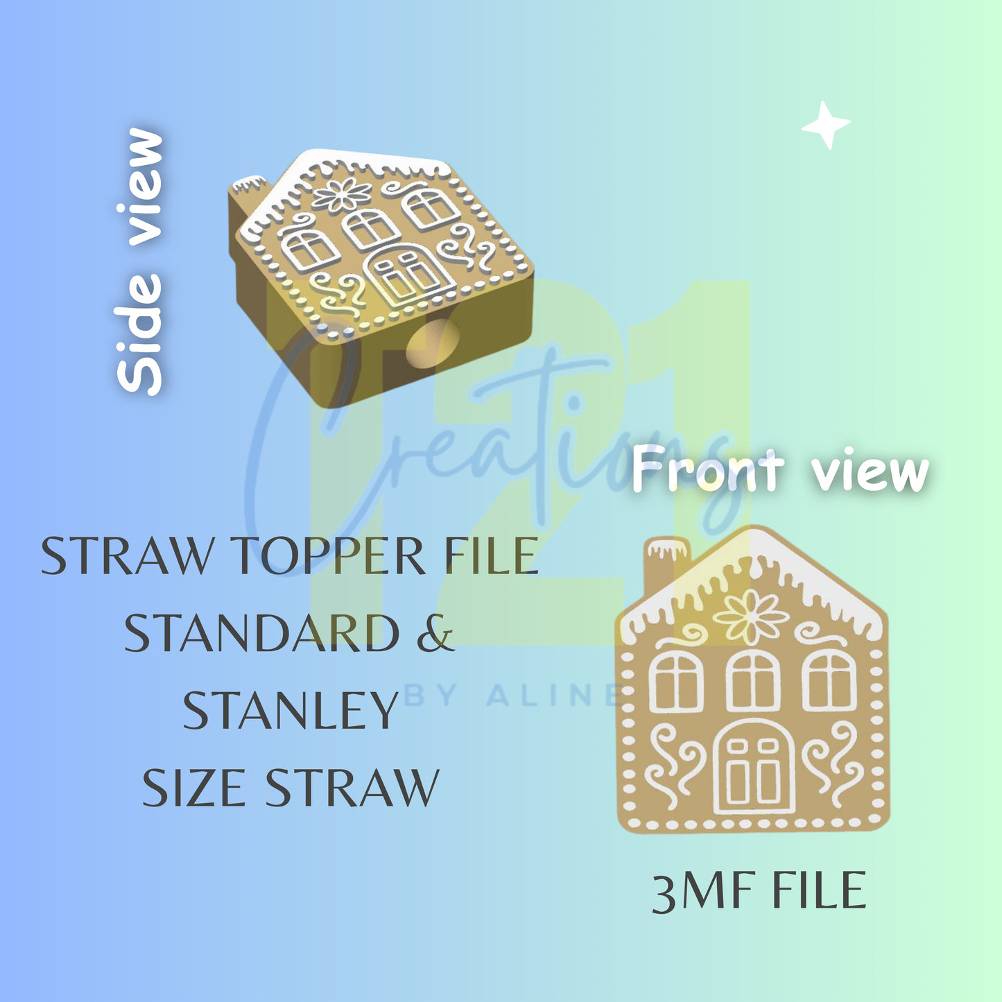 GINGERBREAD HOUSE STRAW TOPPER STL FILE