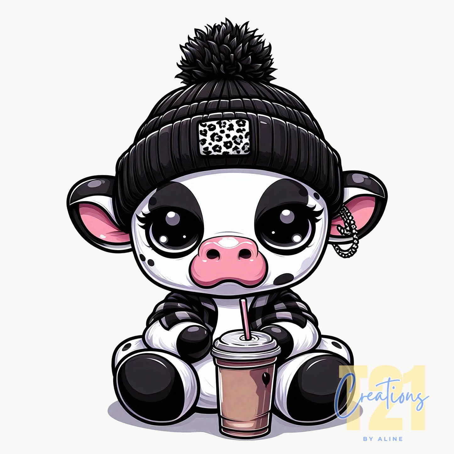 BLACK BEANIE COW DTF TRANSFER