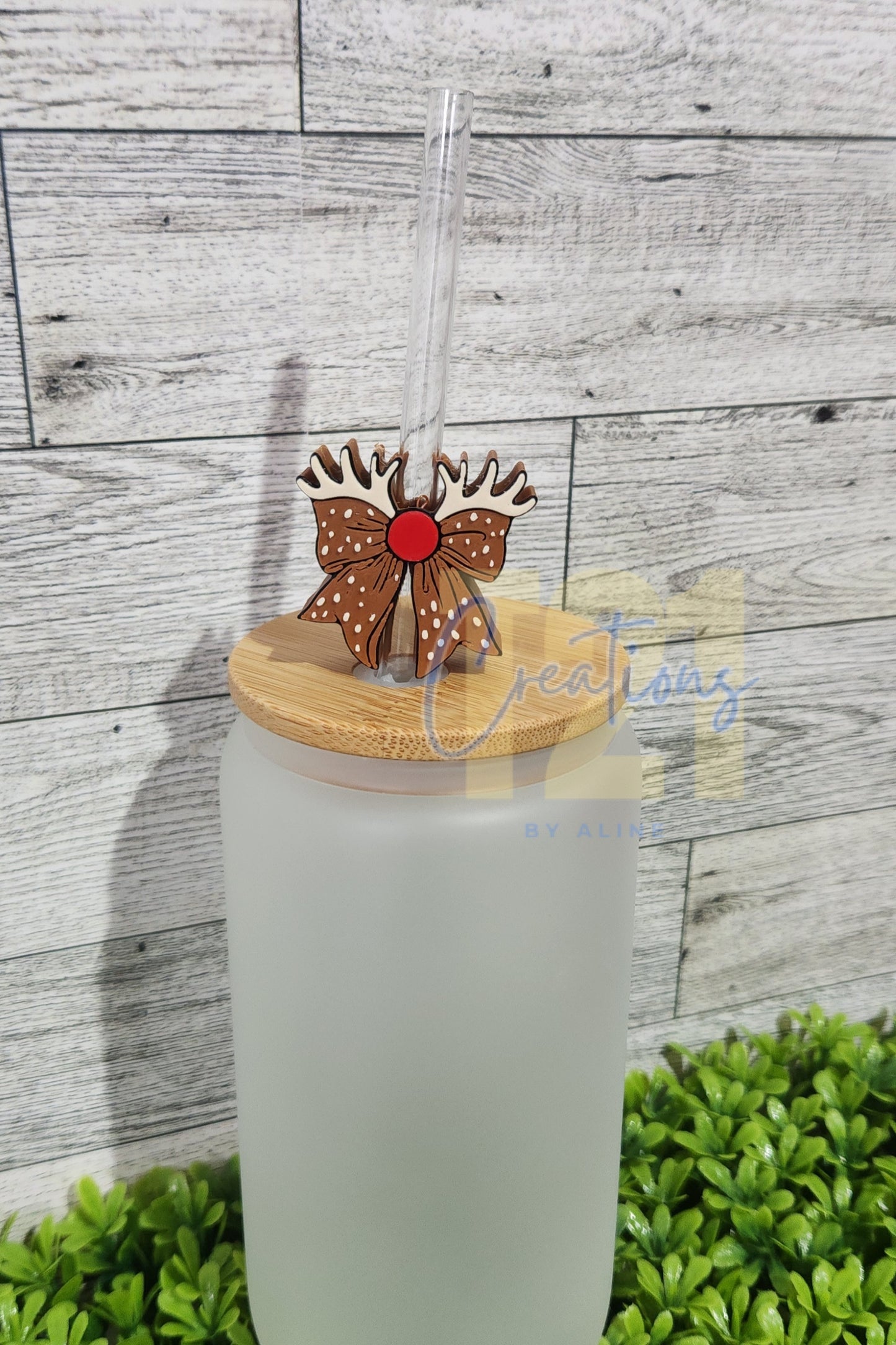 REINDEER BOW STRAW TOPPER