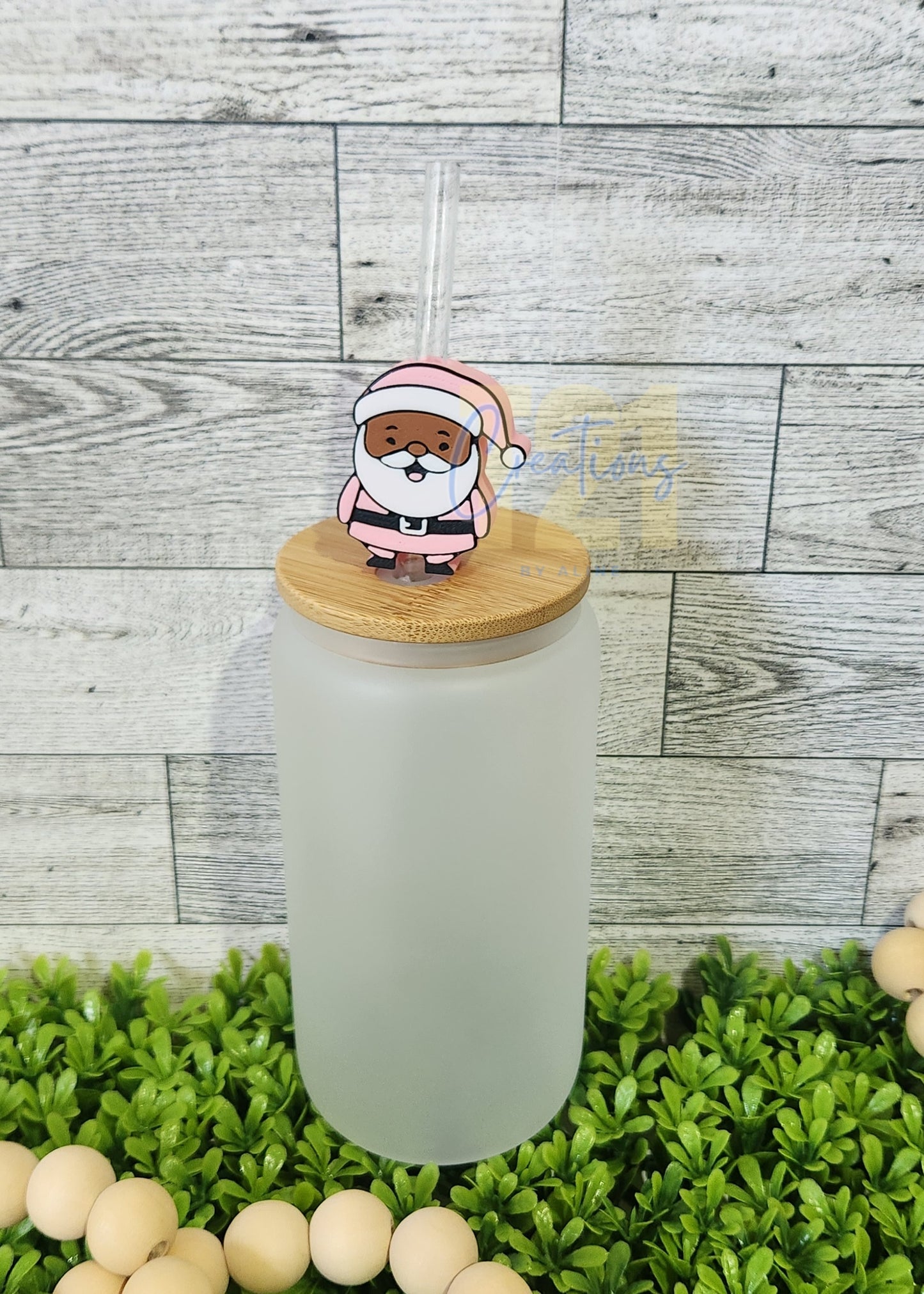 PINK SANTA CLAUS STRAW TOPPER