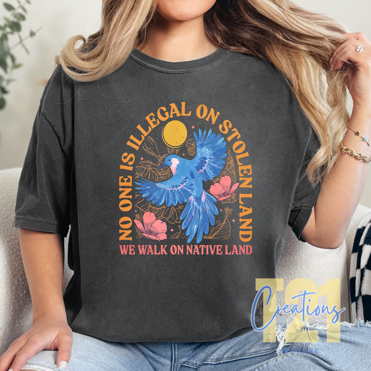 NO ONE IS ILLIGAL ON STOLEN LAND TSHIRT