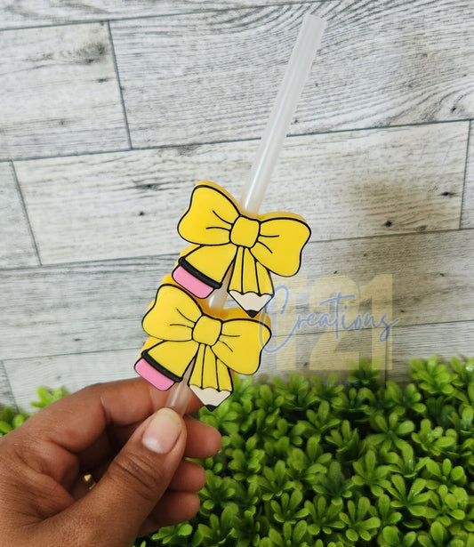 PENCIL BOWS STRAW TOPPER