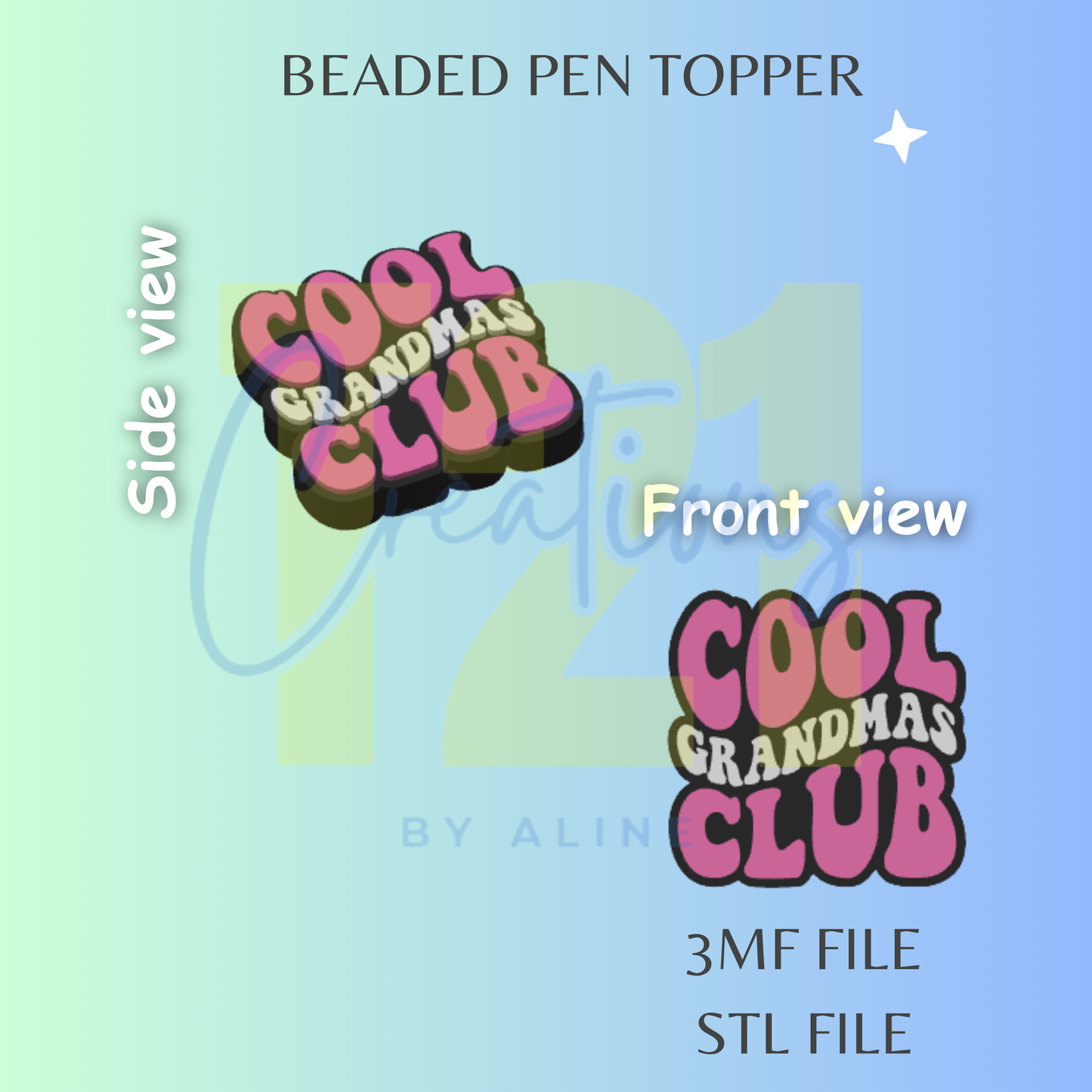COOL GRANDMA'S CLUB PEN TOPPER STL FILE