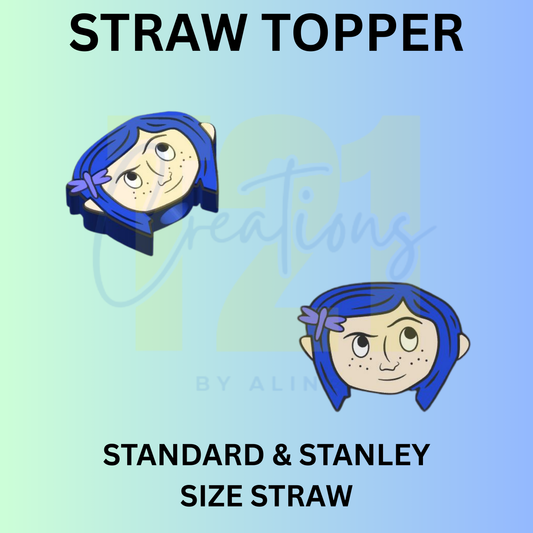 BLUE HAIR GIRL STRAW TOPPER