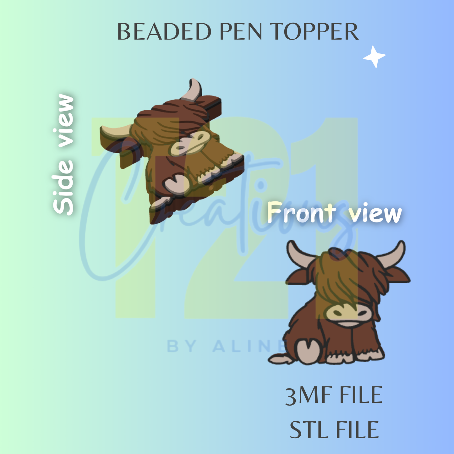 COW 2 PEN TOPPER STL FILE
