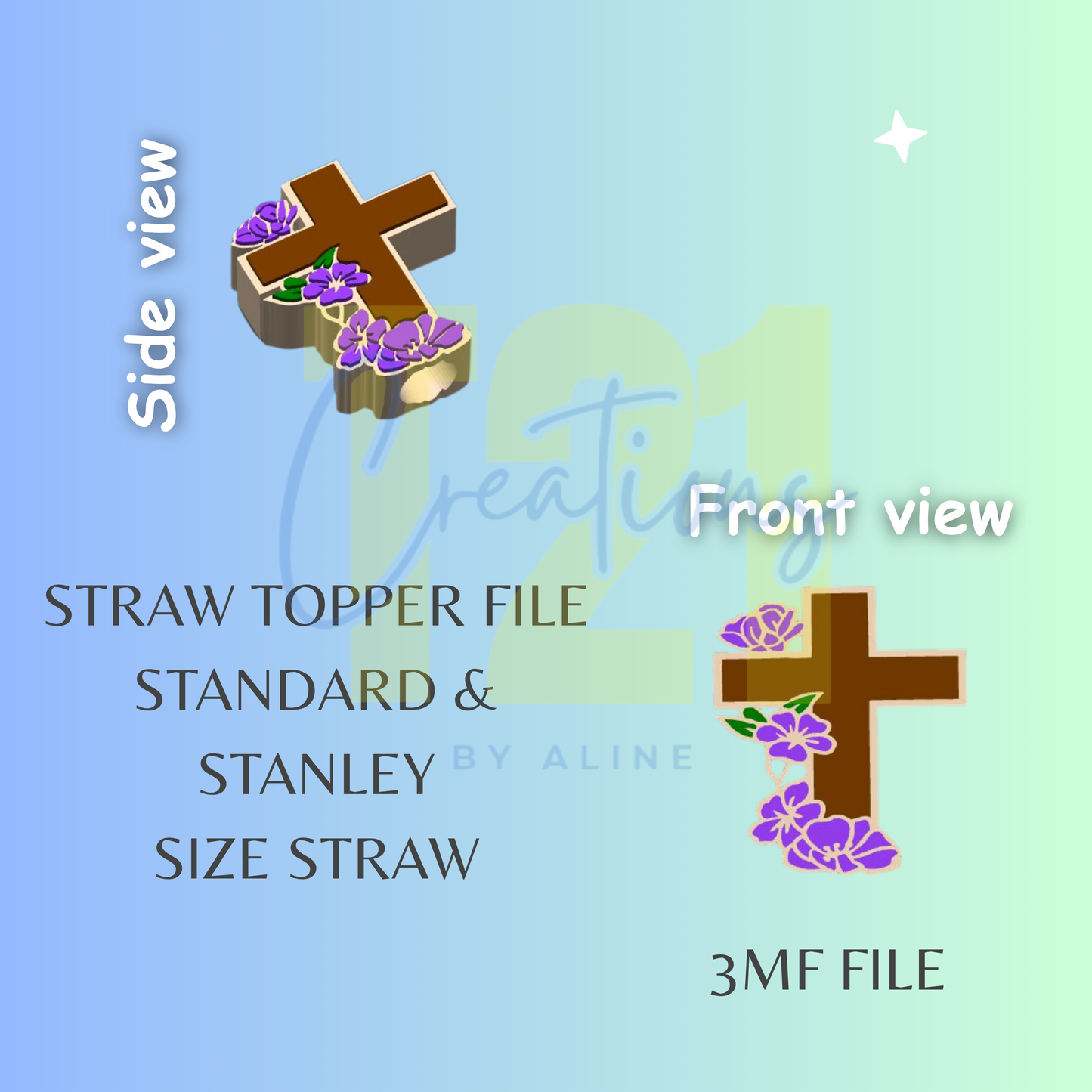 FLOWER CROSS STRAW TOPPER STL FILE