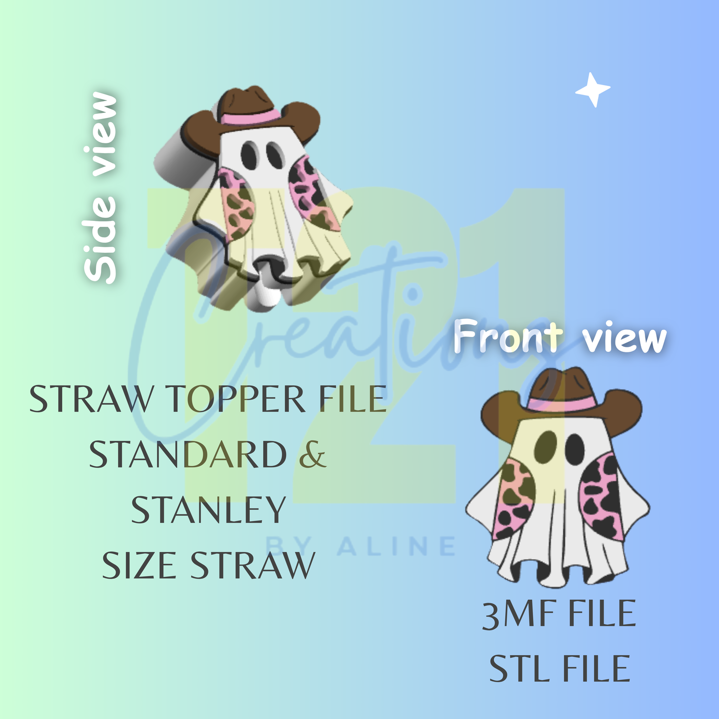COWBOY GHOST STRAW TOPPER STL FILE