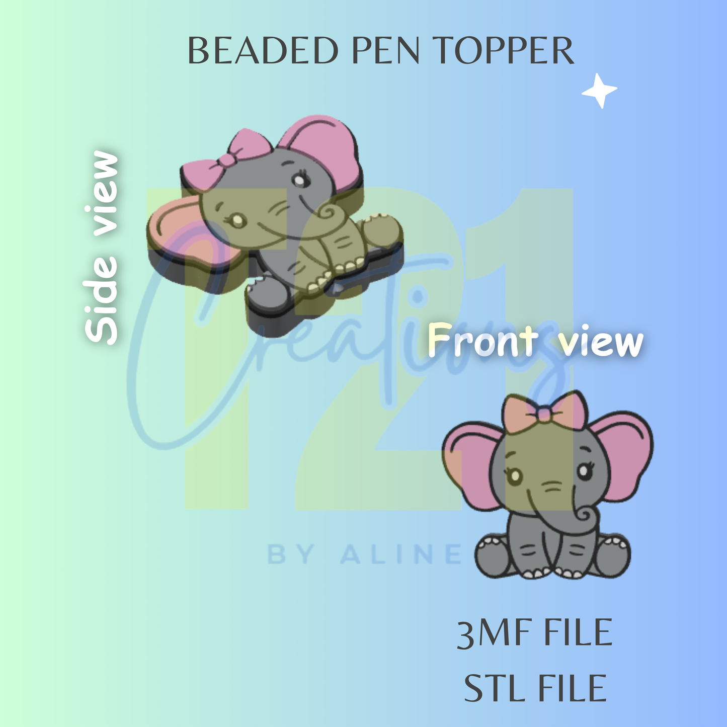 GIRL ELEPHANT PEN TOPPER STL FILE