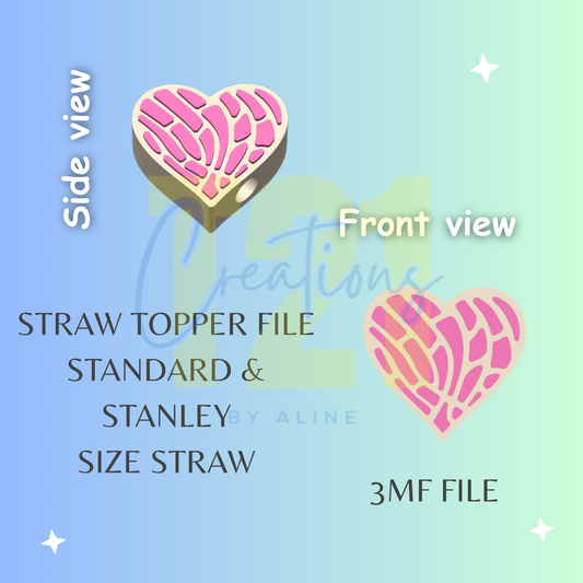 CONCHA HEART STRAW TOPPER STL FILE