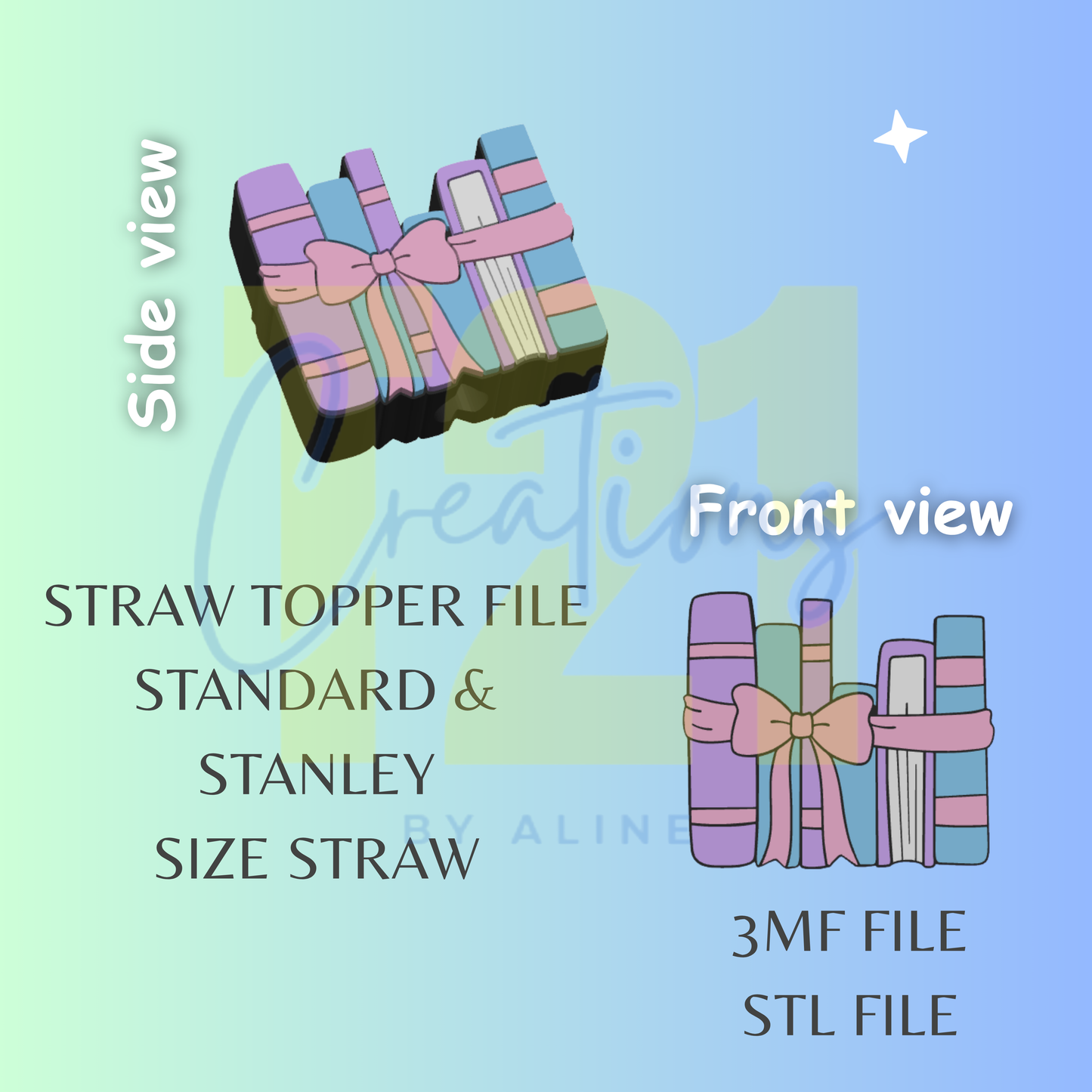 BOOKS 2 STRAW TOPPER STL FILE