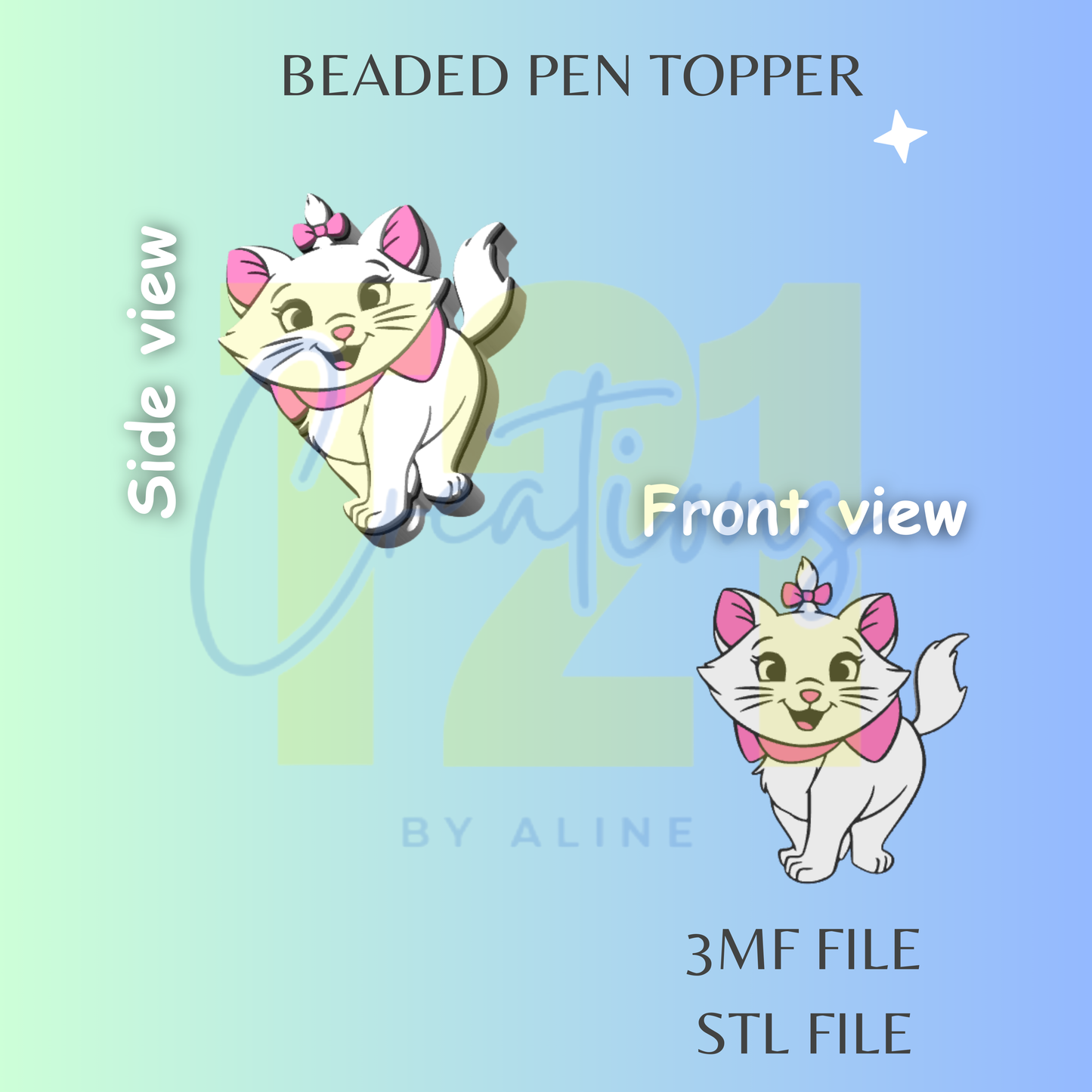 SASSY CAT 2 PEN TOPPER STL FILE