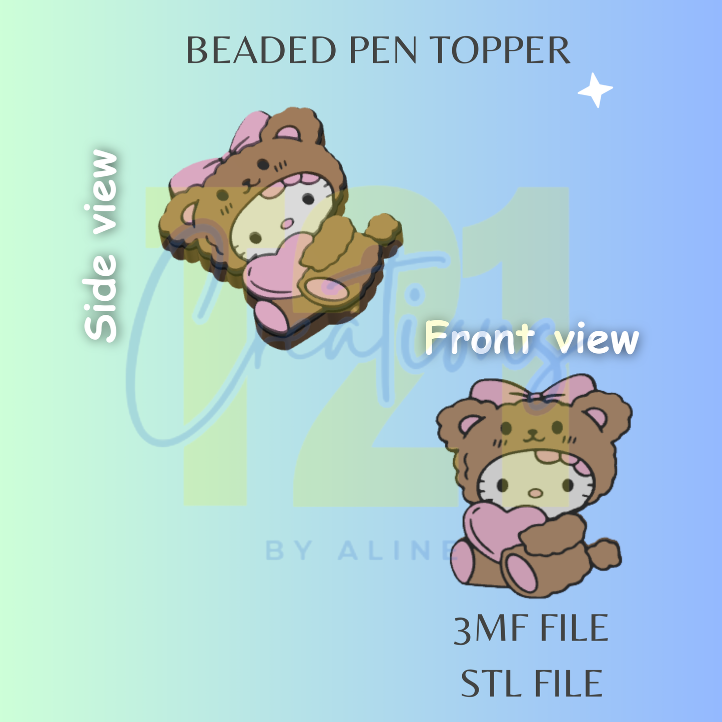 TEDDY KITTY PEN TOPPER STL FILE
