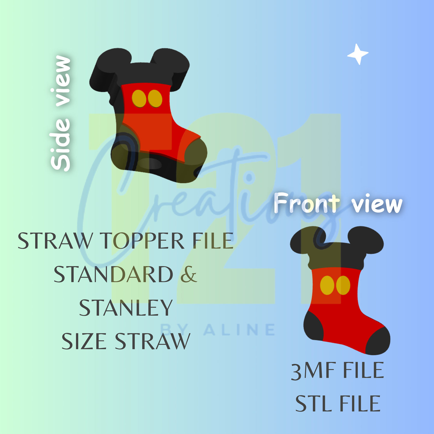 BOY MOUSE STOCKING STRAW TOPPER STL FILE