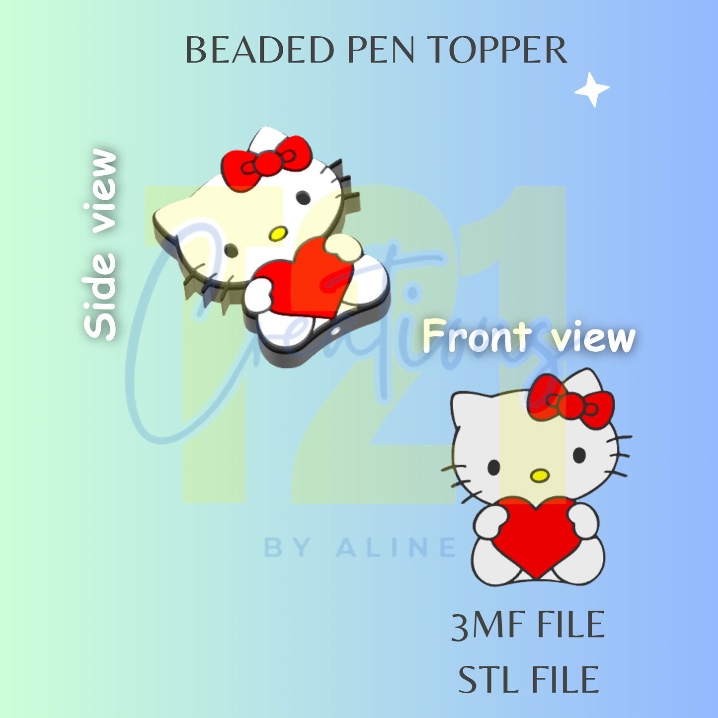HEART KITTY PEN TOPPER STL FILE