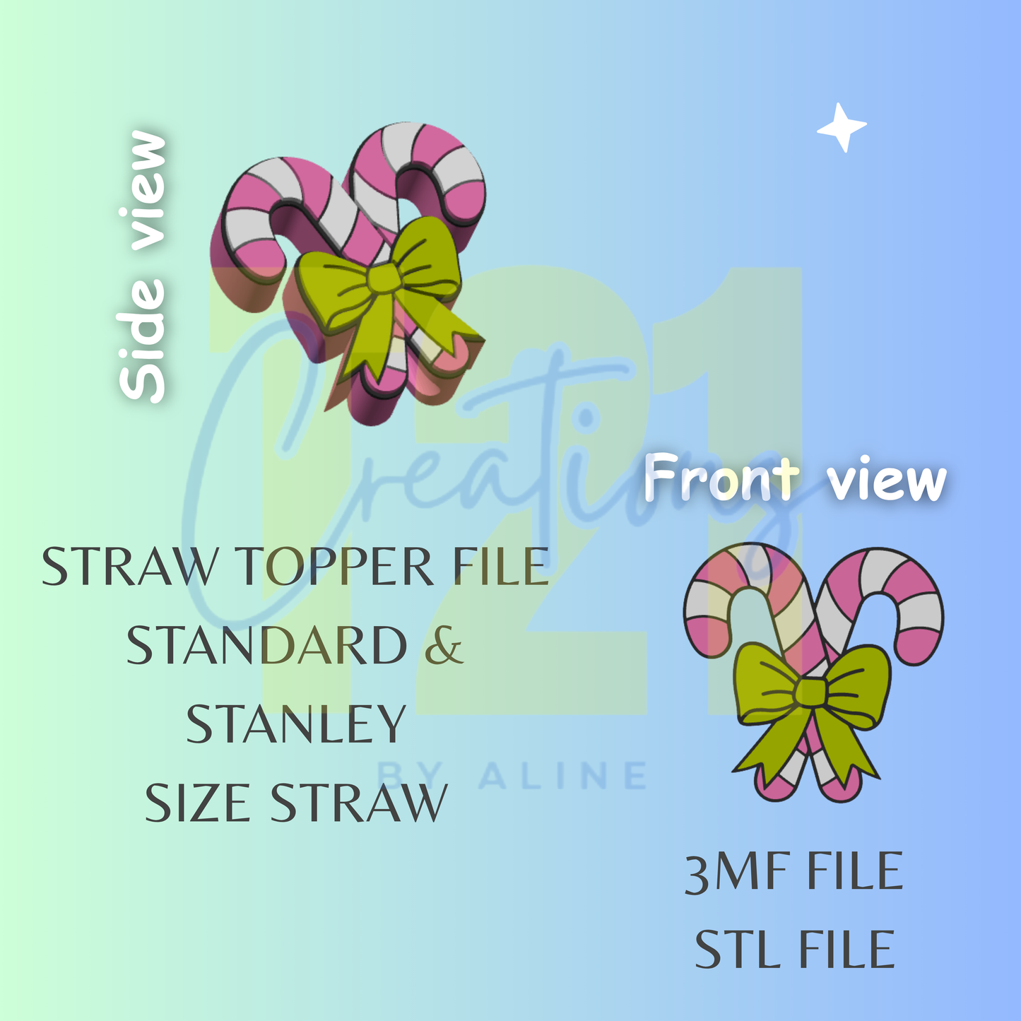 CANDY CANE STRAW TOPPER STL FILE