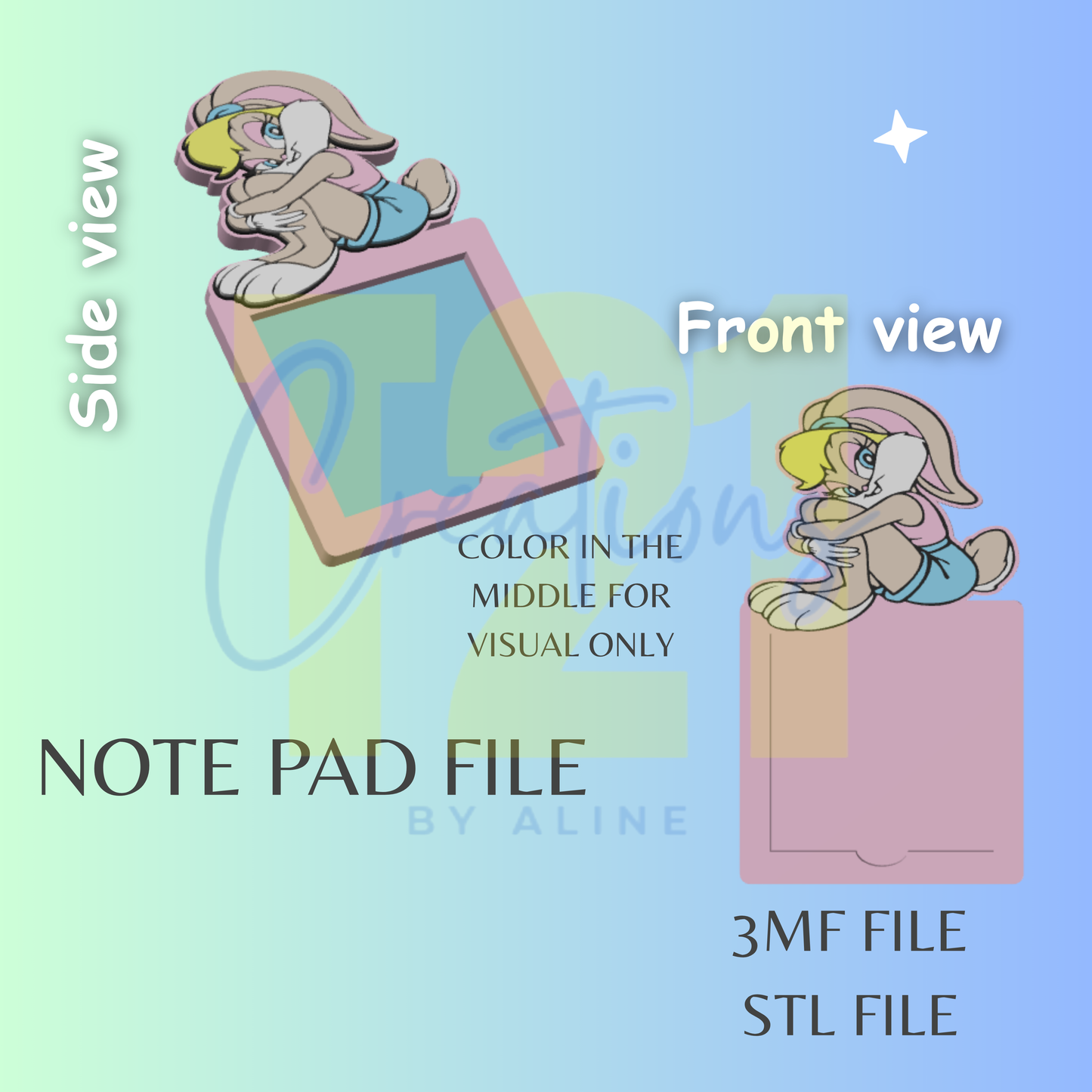 SASSY BUNNY NOTE PAD STL FILE