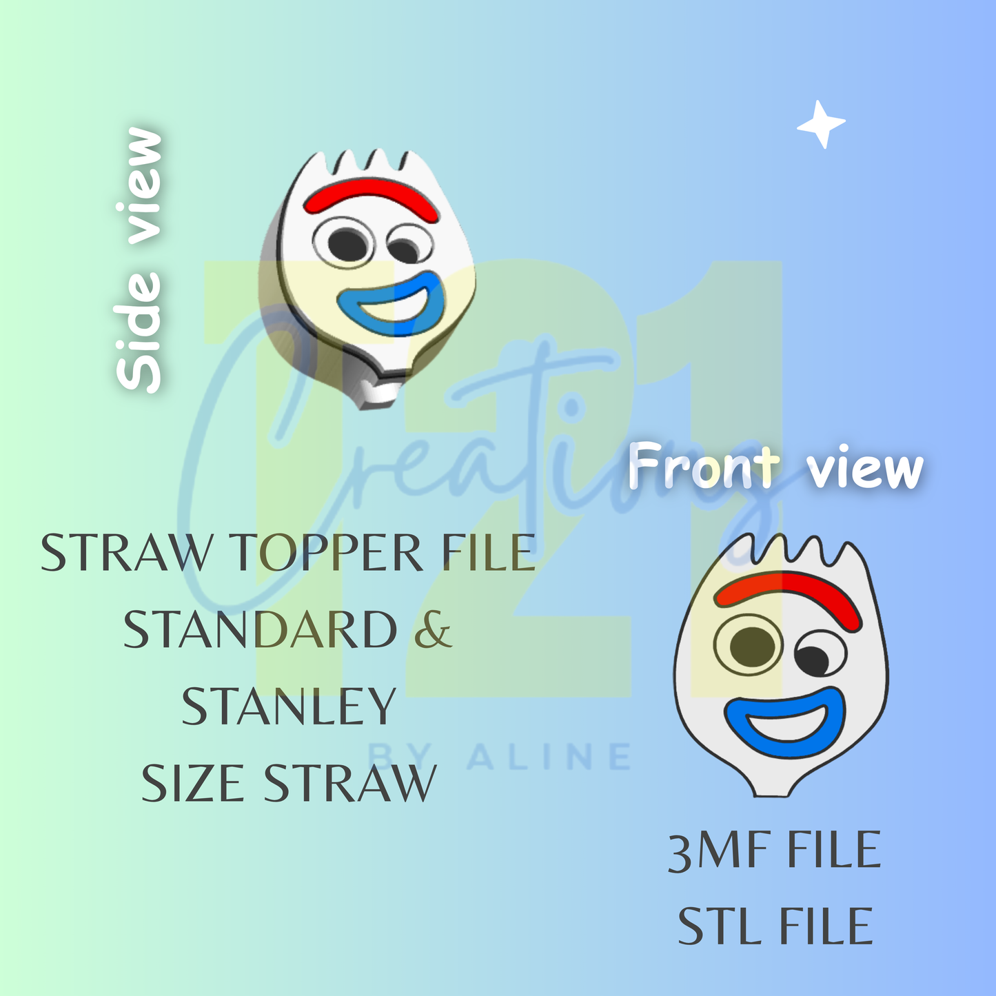 FORK STRAW TOPPER STL FILE