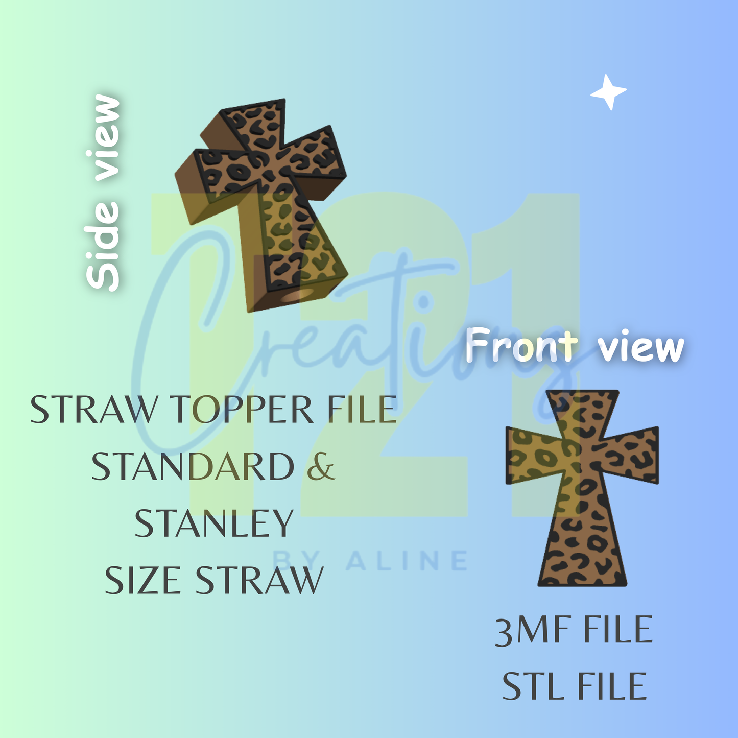 ANIMAL PRINT CROSS STRAW TOPPER STL FILE