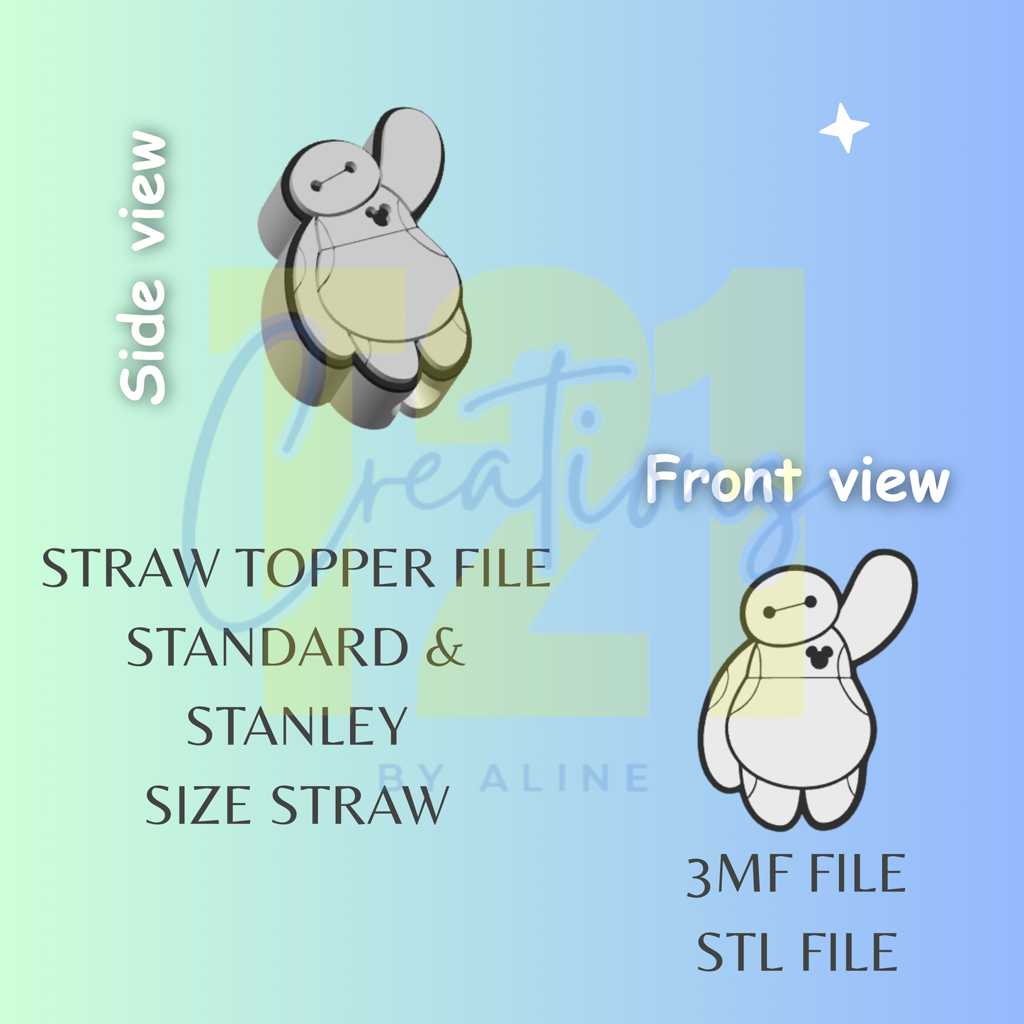 BAY-MAX STRAW TOPPER STL FILE
