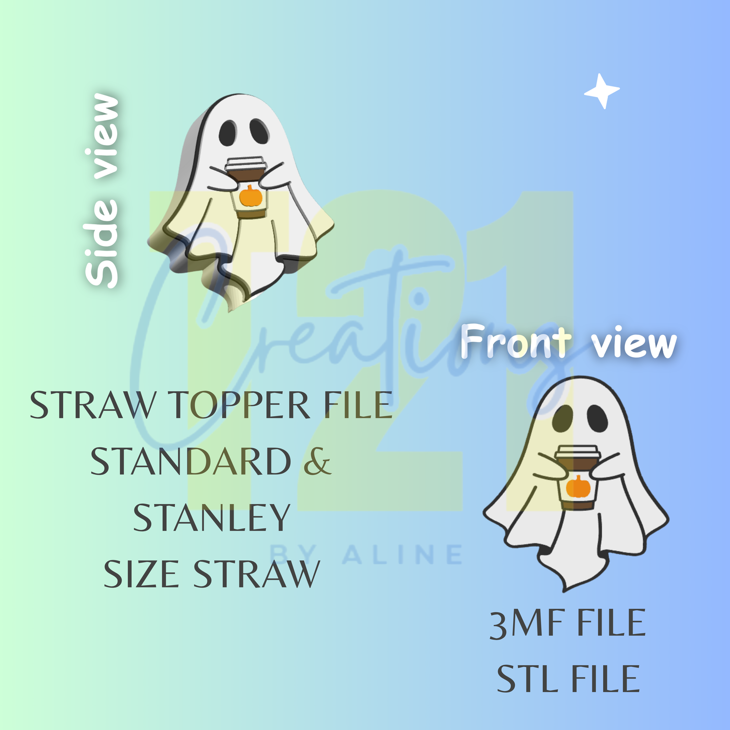 PUMPKIN SPICE GHOST STRAW TOPPER STL FILE