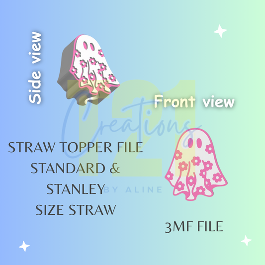 FLOWER GHOST STRAW TOPPER STL FILE