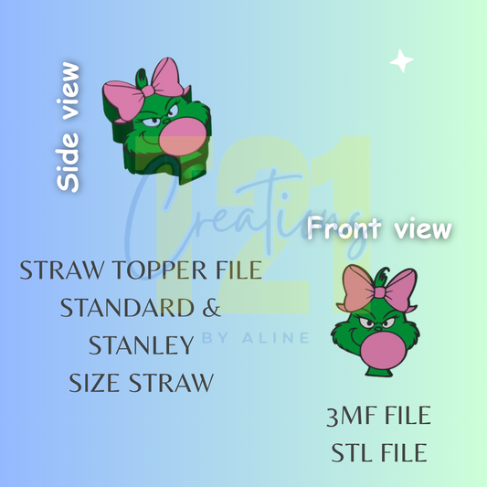 GIRL GRINCH STRAW TOPPER STL FILE