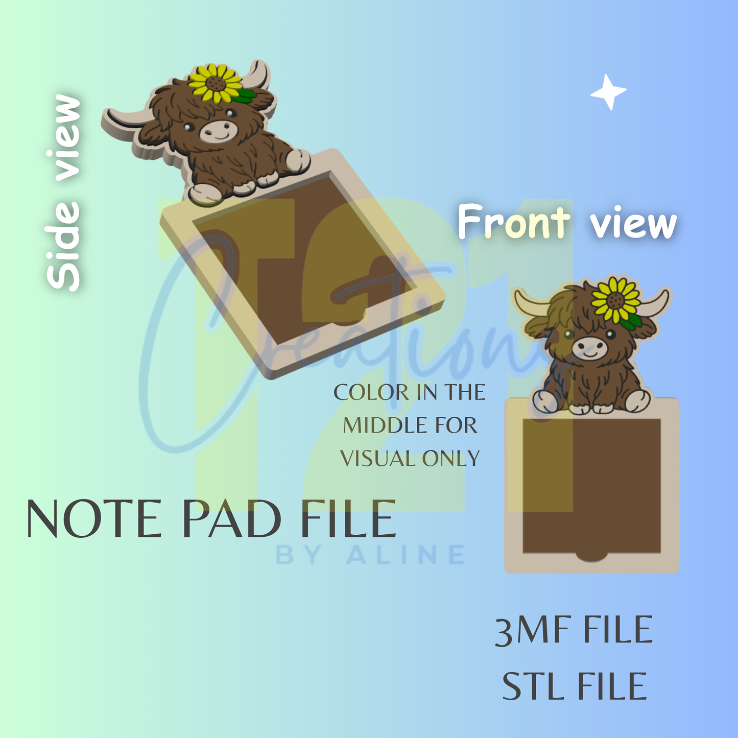 SUNFLOWER COW NOTE PAD STL FILE