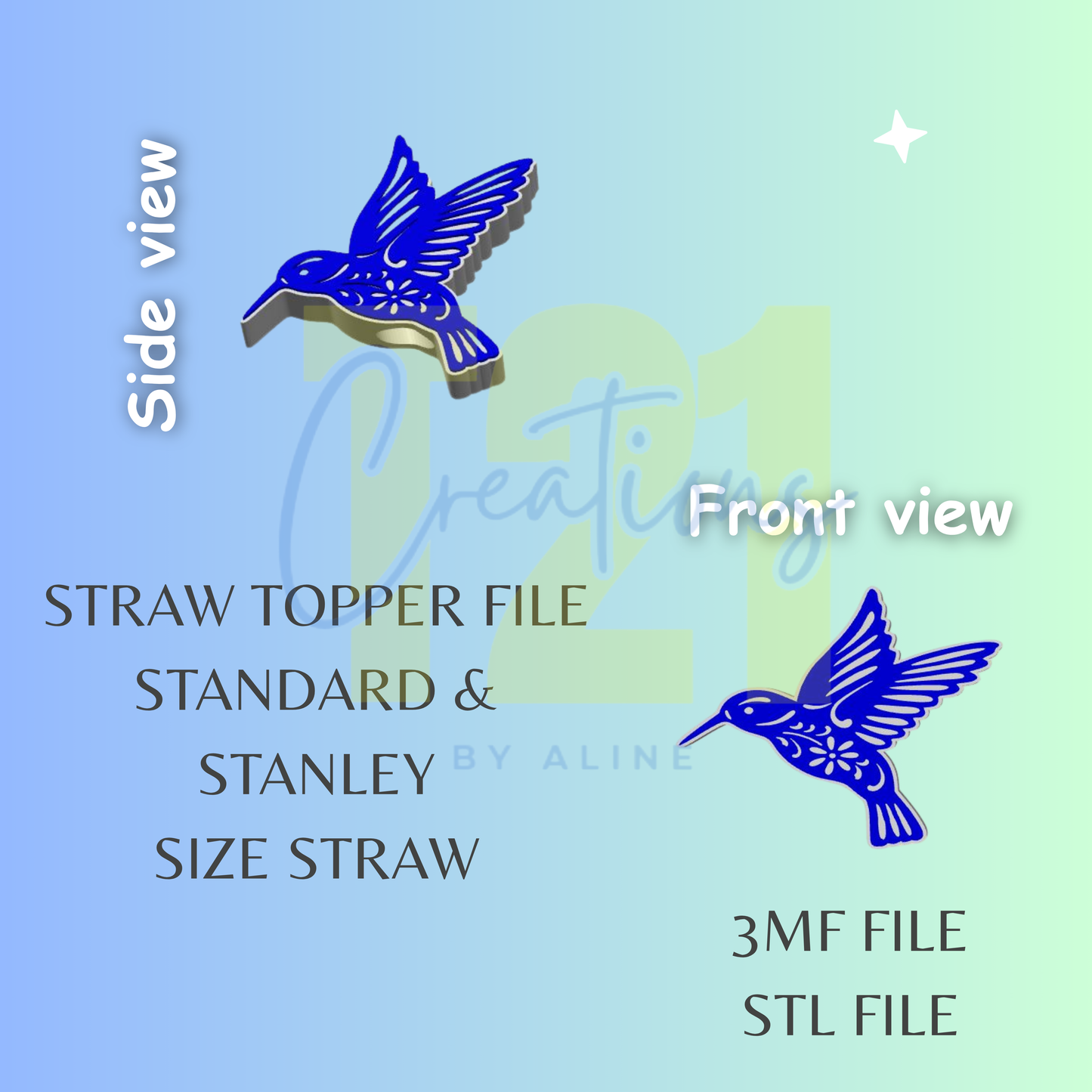 HUMMINGBIRD STRAW TOPPER STL FILE