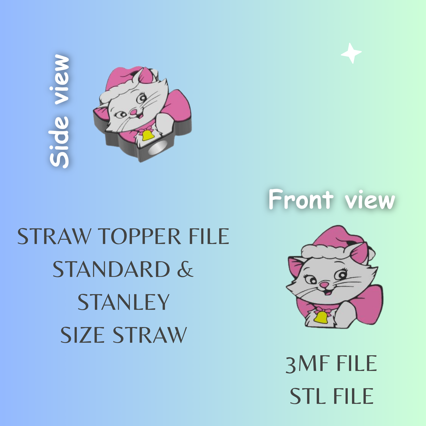 XMAS SASSY CAT STRAW TOPPER STL FILE