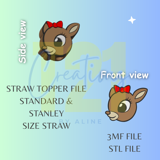 GIRL REINDEER STRAW TOPPER STL FILE