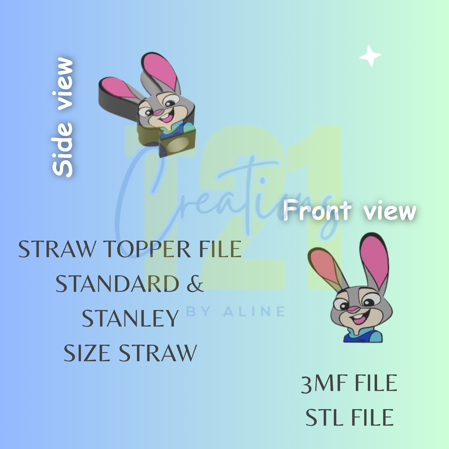 BUNNY STRAW TOPPER STL FILE
