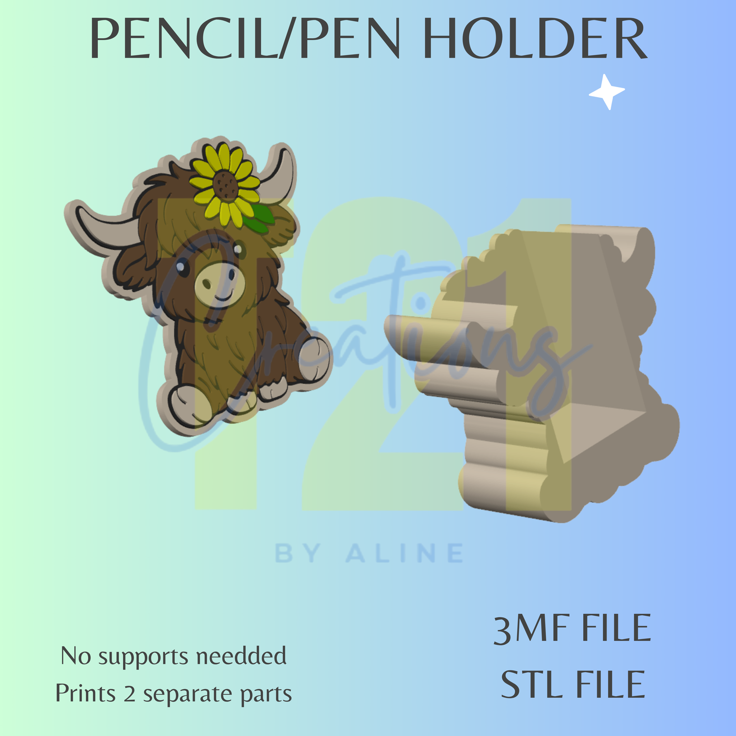 SUNFLOWER COW PEN/PENCIL HOLDER STL FILE
