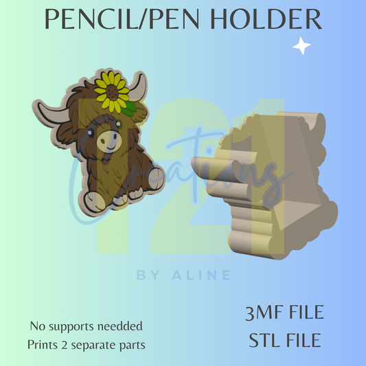 SUNFLOWER COW PEN/PENCIL HOLDER STL FILE