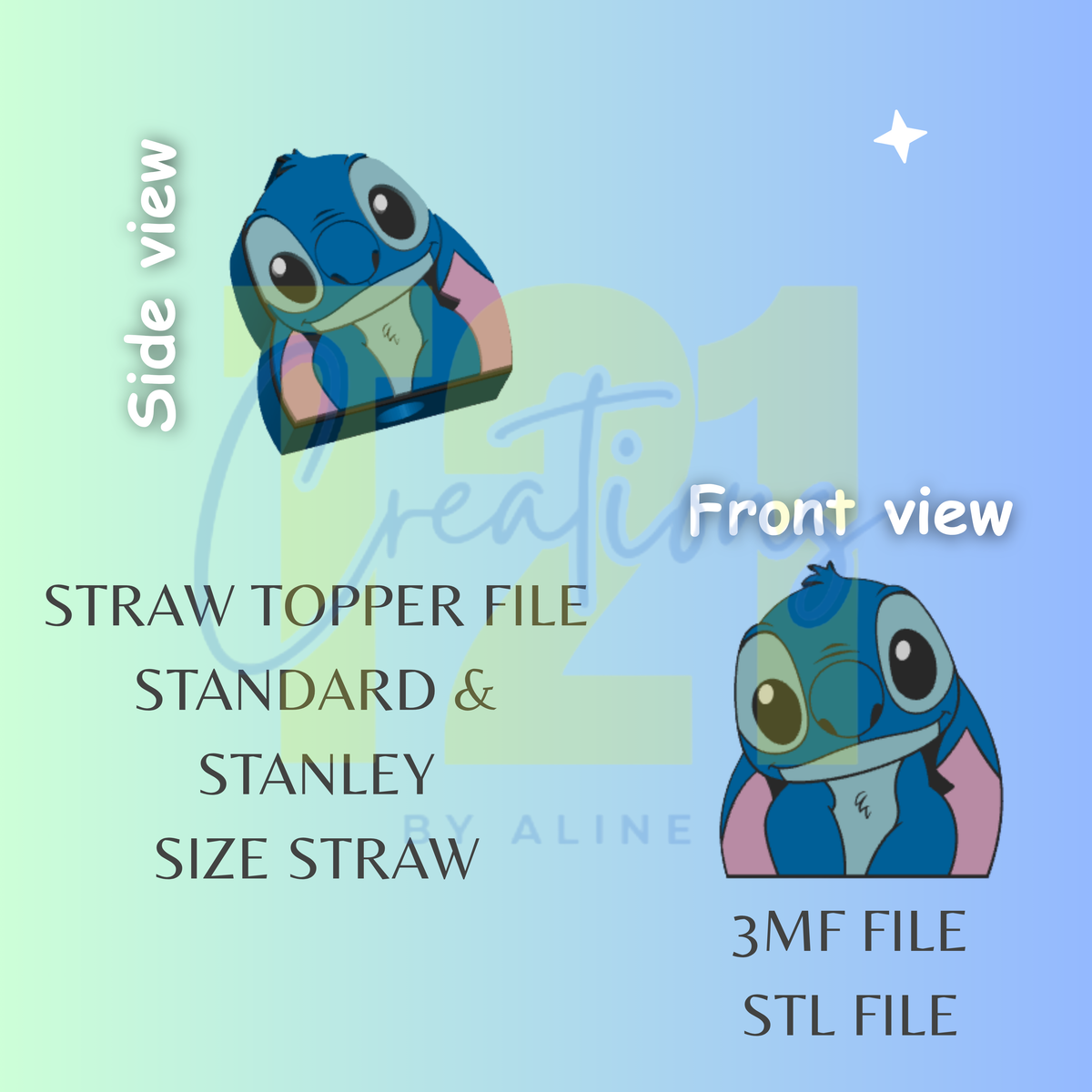 BLUE ALIEN 3 STRAW TOPPER STL FILE
