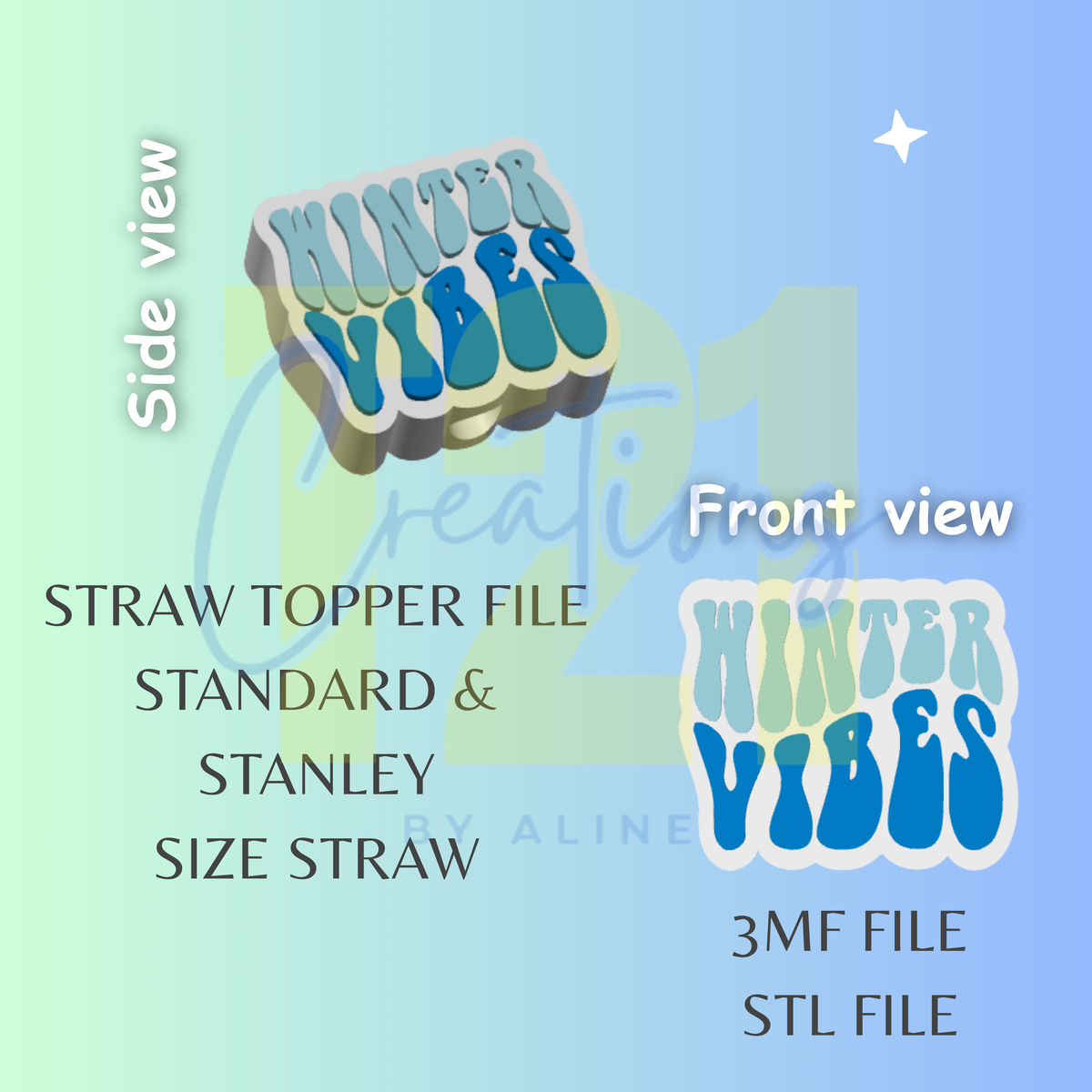 WINTER VIBES STRAW TOPPER STL FILE