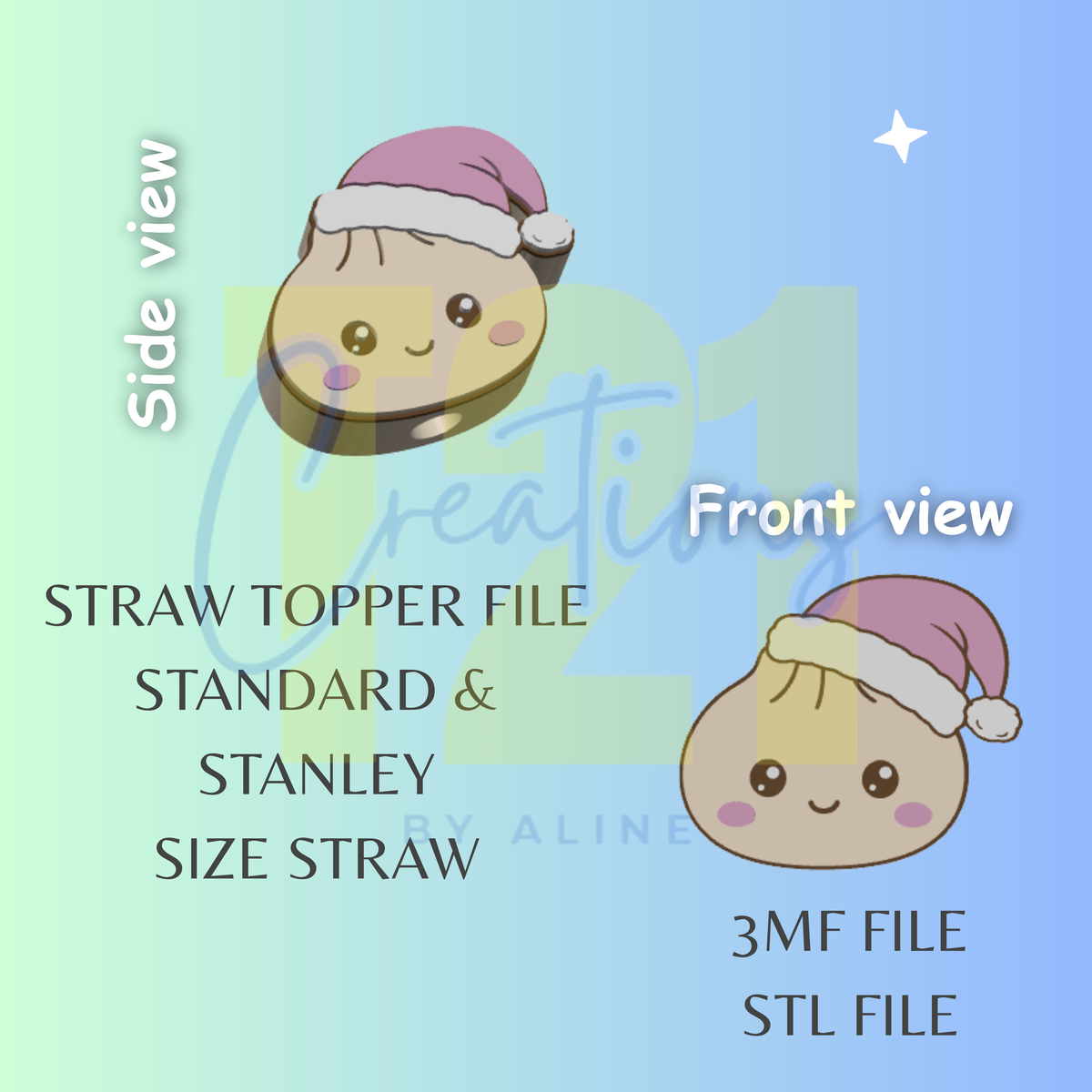 XMAS DUMPLING STRAW TOPPER STL FILE