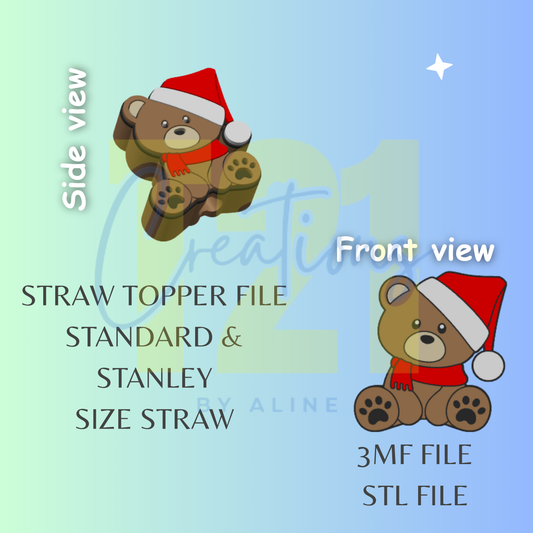 XMAS BEAR STRAW TOPPER STL FILE
