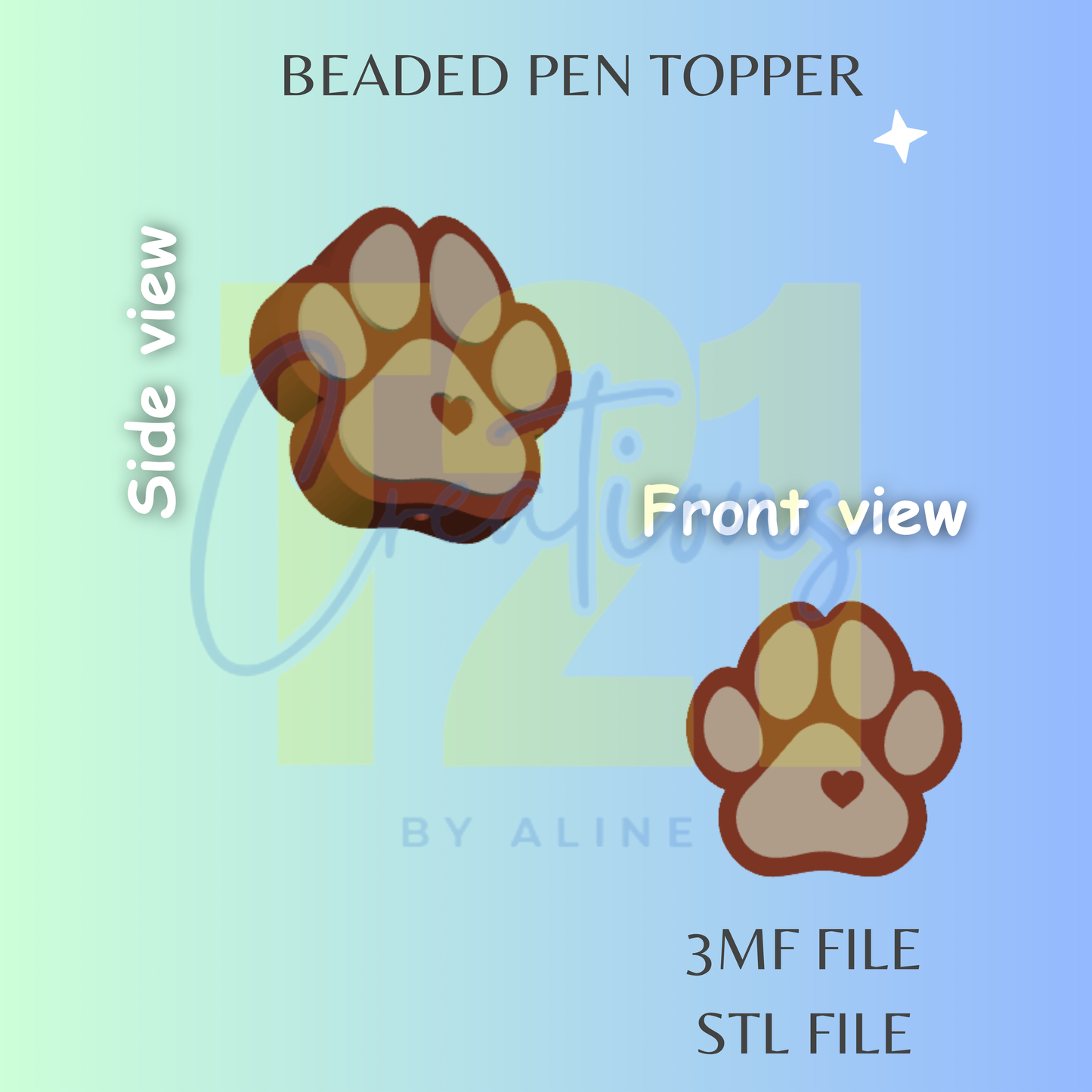 HEART DOG PAW PEN TOPPER STL FILE