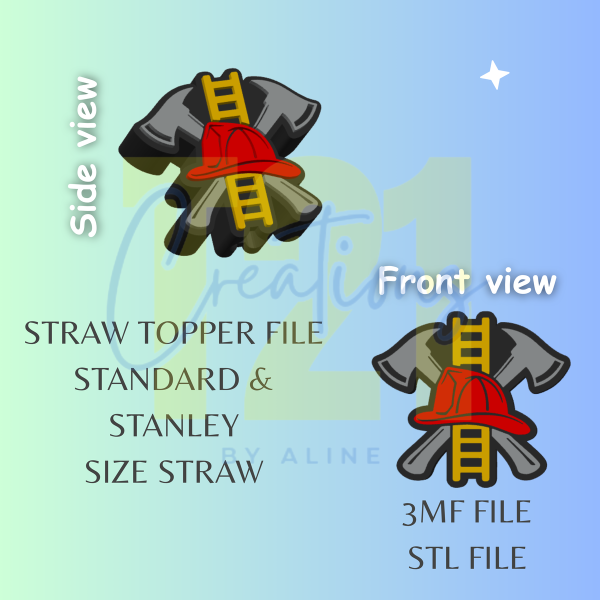 FIRE DEPARTMENT STRAW TOPPER STL FILE