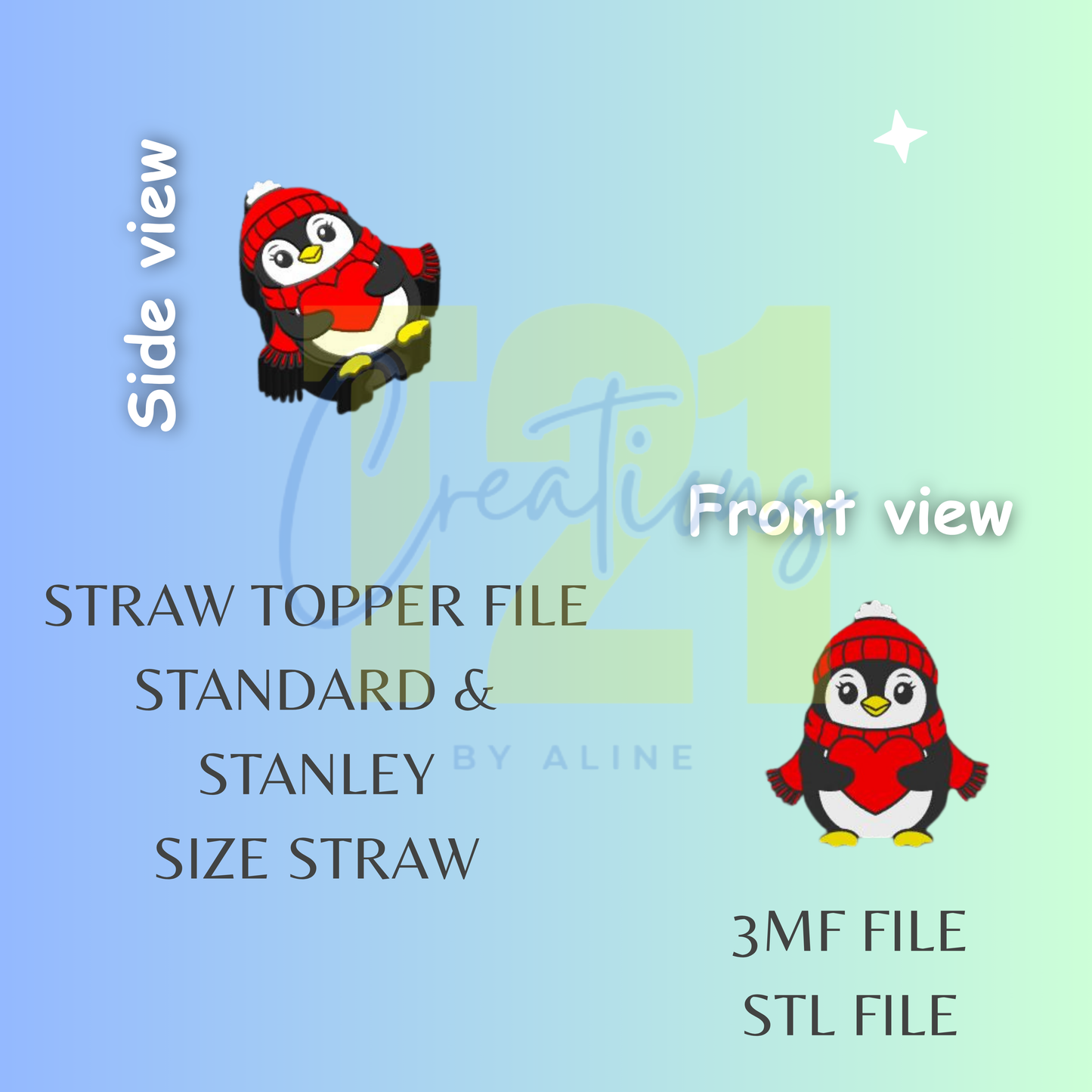 WINTER PENGUIN STRAW TOPPER STL FILE