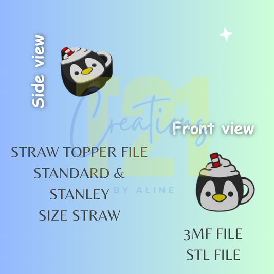 PENGUIN MUG STRAW TOPPER STL FILE
