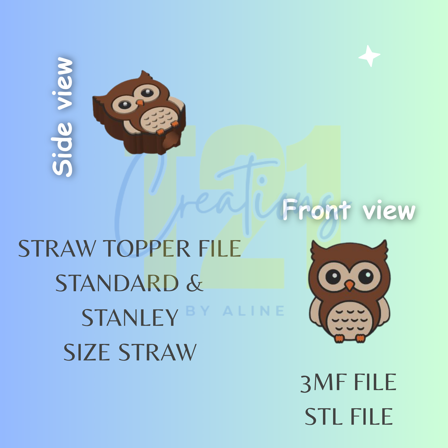 OWL STRAW TOPPER STL FILE