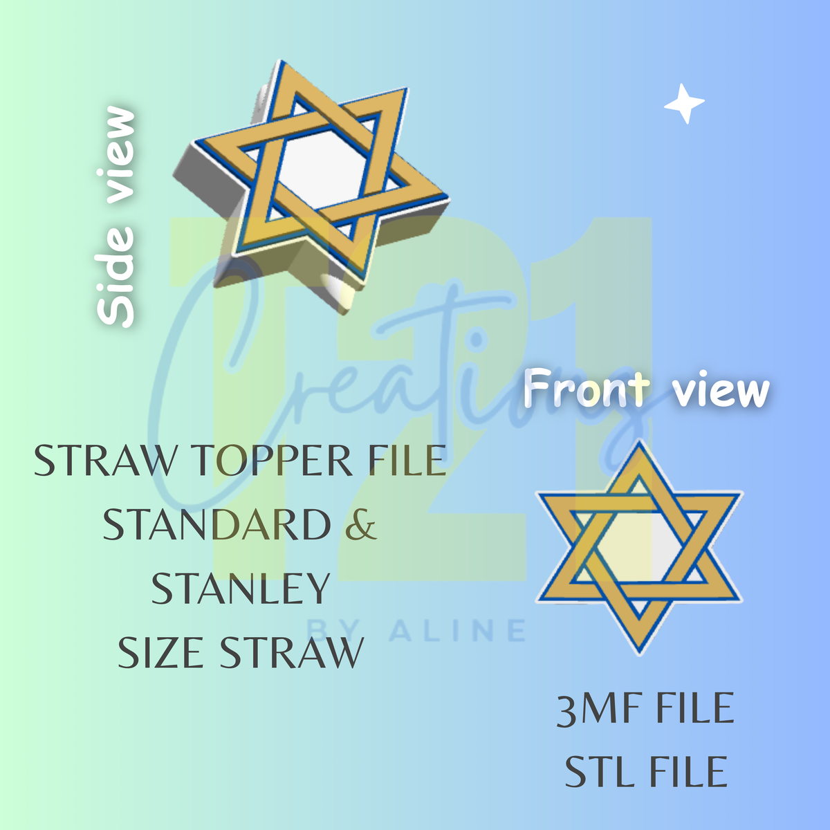 STAR OF DAVID STRAW TOPPER STL FILE