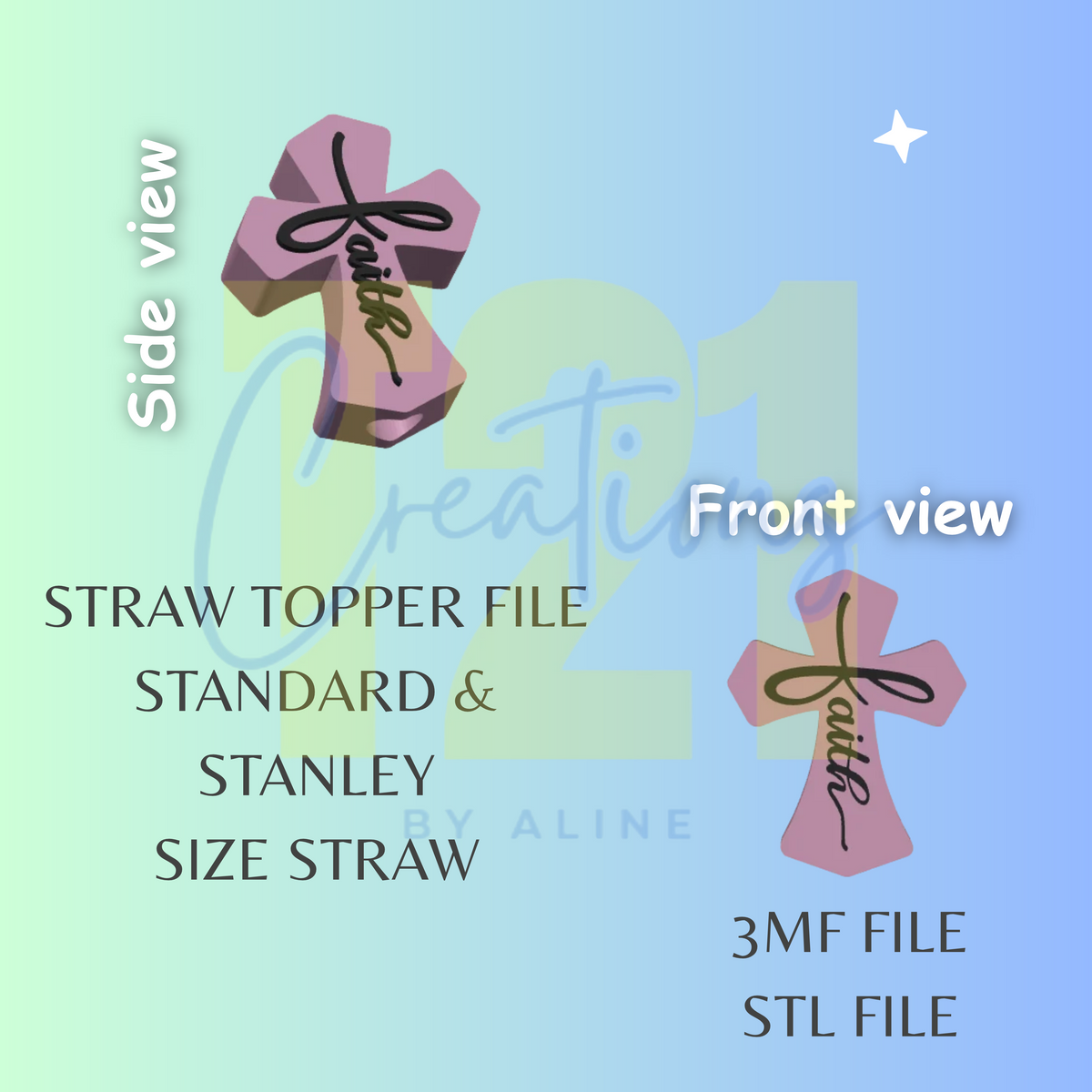 FAITH CROSS STRAW TOPPER STL FILE