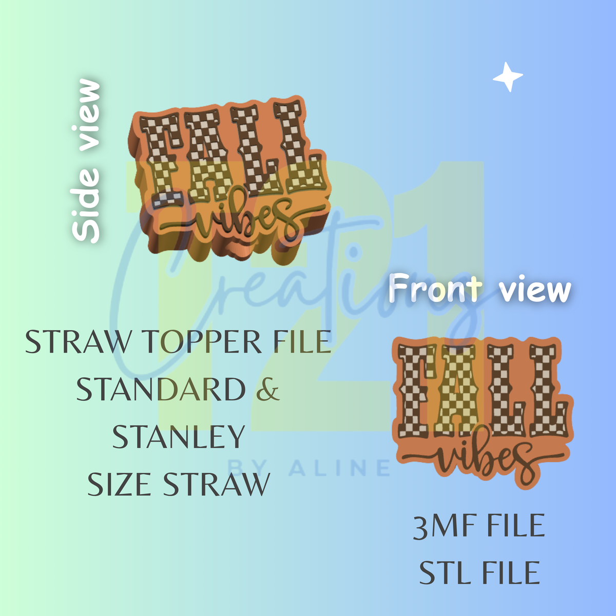 CHECKERED FALL VIBES STRAW TOPPER STL FILE