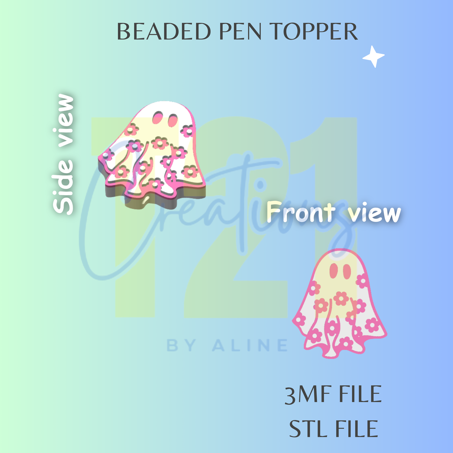 FLOWER GHOST PEN TOPPER STL FILE