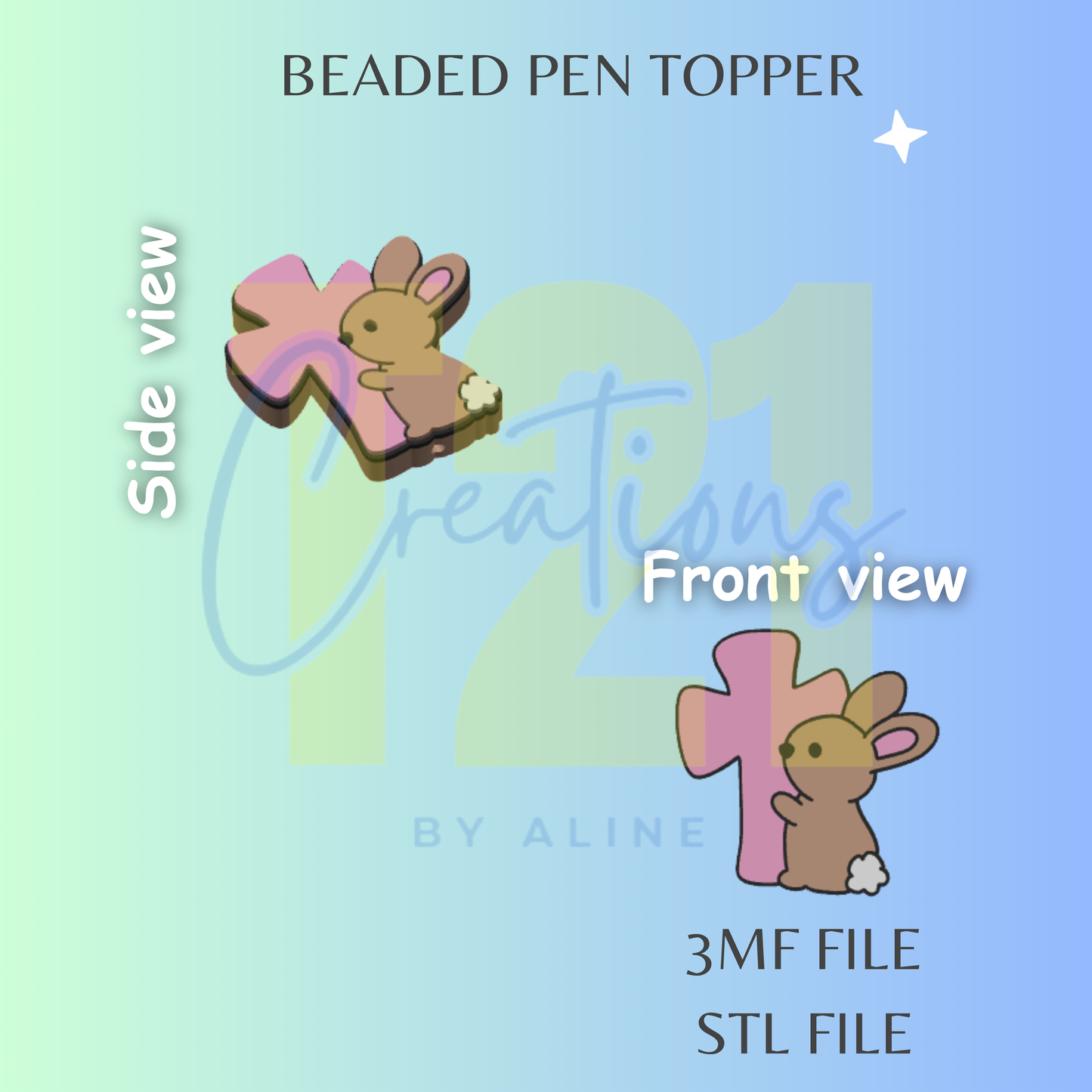 CROSS WITH BUNNY PEN TOPPER STL FILE