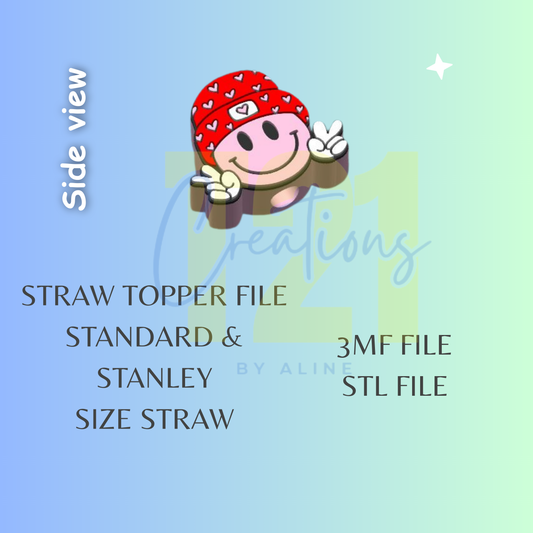HAPPY HEART FACE STRAW TOPPER STL FILE